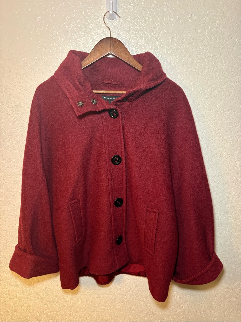 Preston & York Burgundy Wool Button-Front Pea Coat